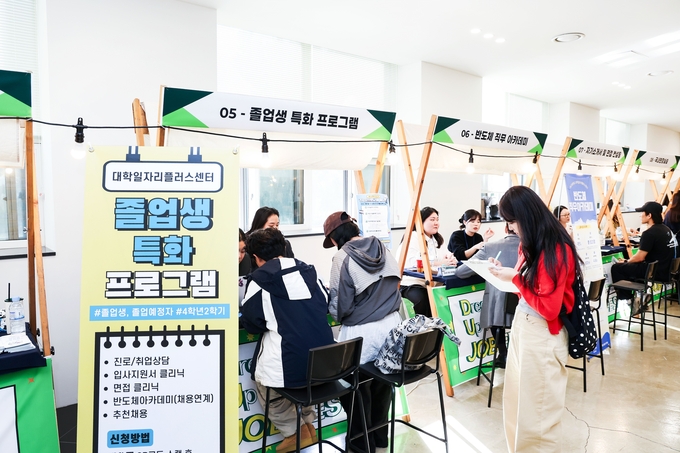 ▲ 대구대가 현직자 선배와 함께하는  ‘2025학년도 DU 채용 우수기업 취업박람회’를 개최했다. 졸업생 특화 프로그램 상담. 대구대.