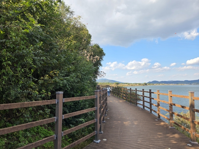 ▲ 잘 정비된 매학정 수변테크 길