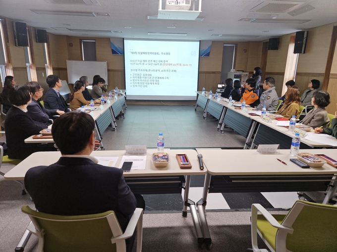 ▲ 구미보건소를 비롯해 경찰·소방·의료·복지기관, 대학 등 15개 기관이 참가한 ‘2025년 자살예방협의체 간담회’가 진행되고있다.