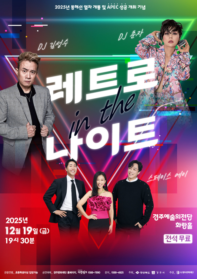 ▲ 동해선 열차 개통과 APEC 정상회의 경주 개최를 기념하는 특별 공연 ‘레트로 인 더 나이트’가 12월 19일 오후 7시 30분 경주예술의전당 화랑홀에서 열린다. 사진은 이번 특별공연 포스터.